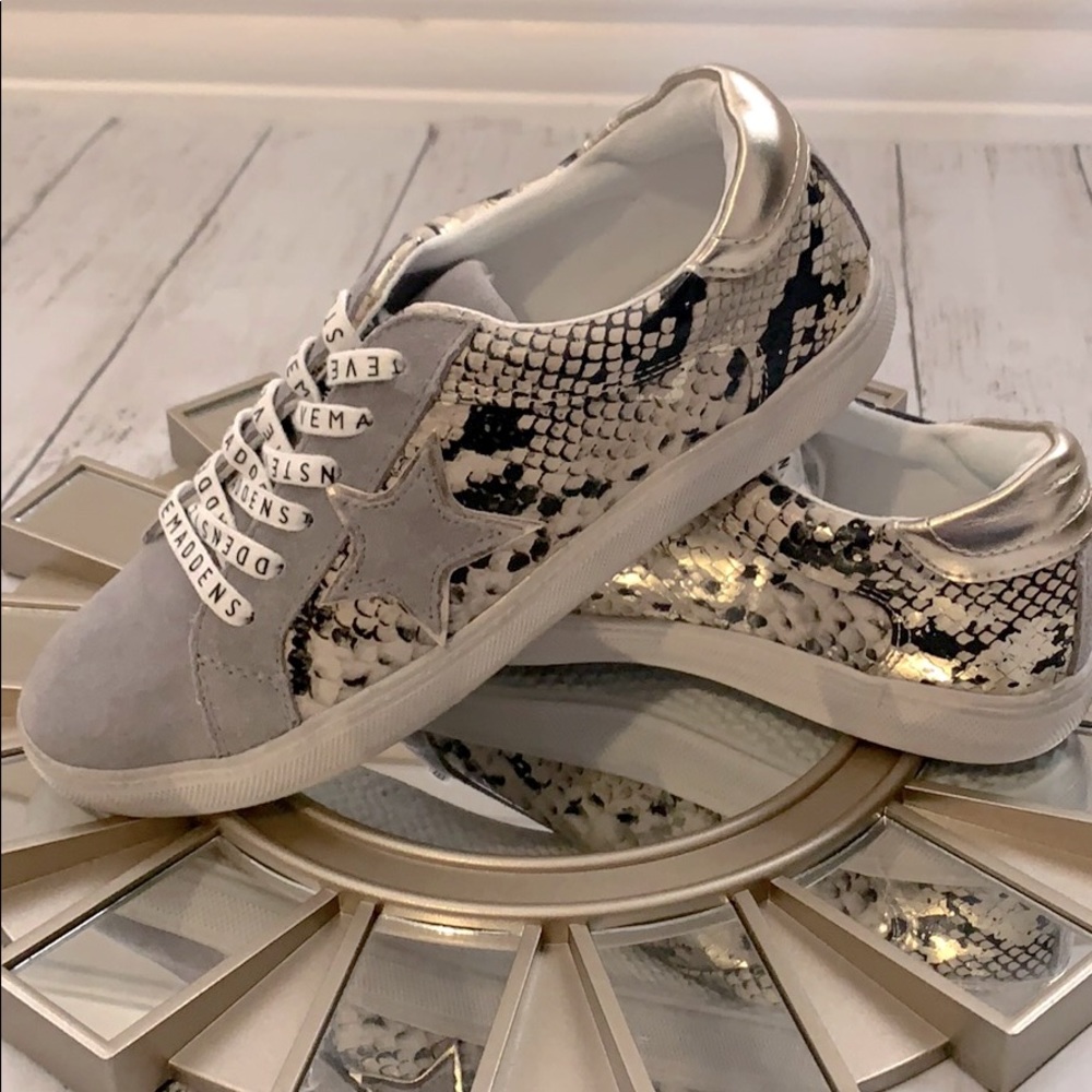 NEW Metallic Snakeskin Star Sneakers Suede Low Top Shoes Streetwear Casual 8.5
